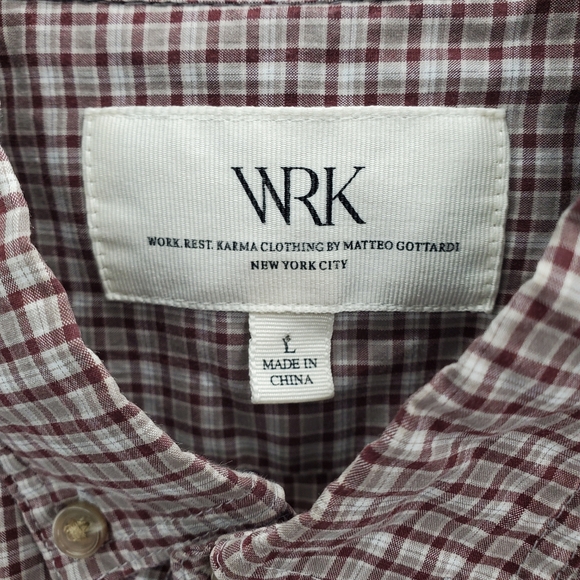 WRK Work Rest Karma Shirt Button Up Long Sleeve Mens Large Plaid - Picture 2 of 9